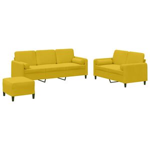 vidaXL 3 pcs conjunto de sof&aacute;s com almofadas veludo amarelo