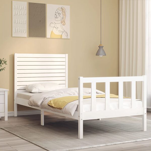 vidaXL Cama sem colch&atilde;o 90x200 cm madeira de pinho maci&ccedil;a branco