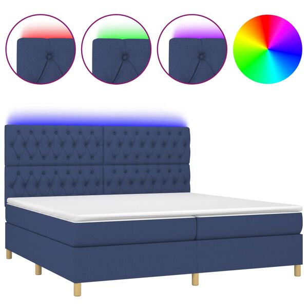 vidaXL Cama box spring c/ colch&atilde;o e LED 200x200 cm tecido azul