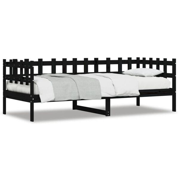 vidaXL Sof&aacute;-cama 90x190 cm madeira de pinho maci&ccedil;a preto