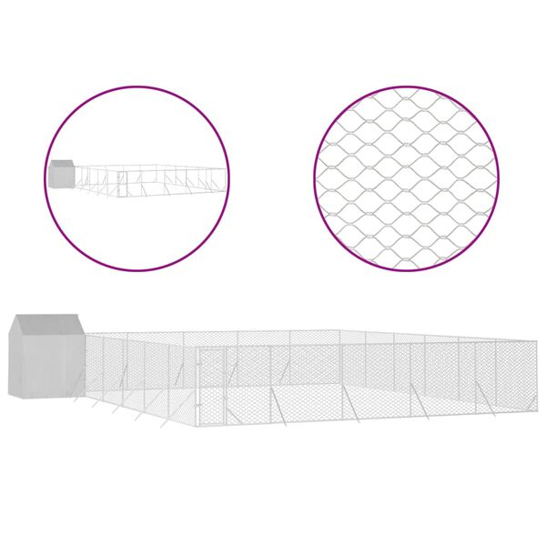 vidaXL Canil de exterior com teto 12x12x2,5 m a&ccedil;o galvanizado prateado