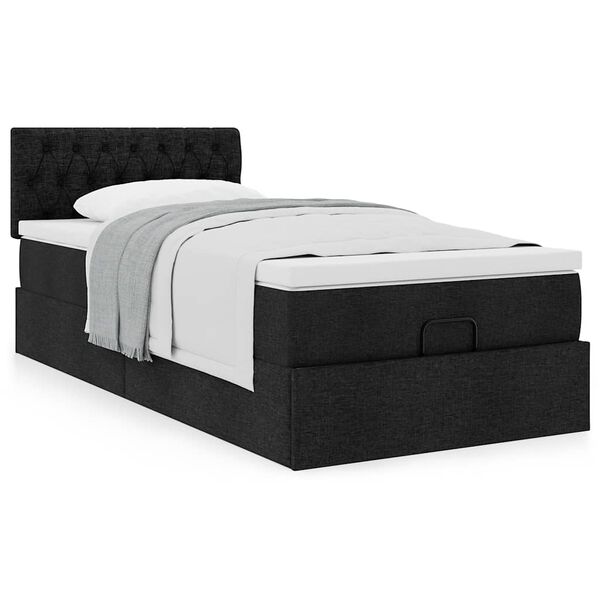 vidaXL Cama otomana com colch&atilde;o 90x200 cm tecido preto