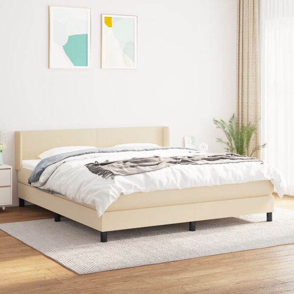 vidaXL Cama com molas/colch&atilde;o 180x200 cm tecido cor creme