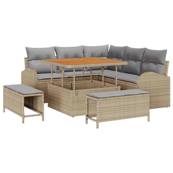 vidaXL Conjunto de Sofá de Jardim 8 pcs Bege Rattan Sintético