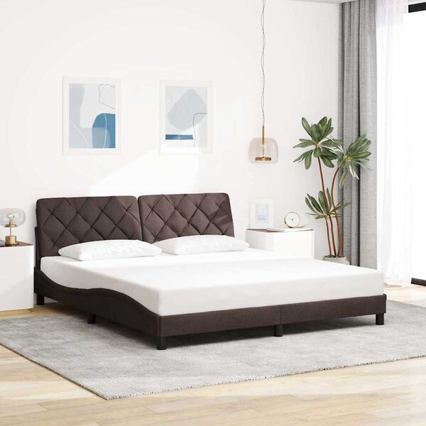 vidaXL Estrutura de cama sem colch&atilde;o 180x200 cm tecido castanho-escuro