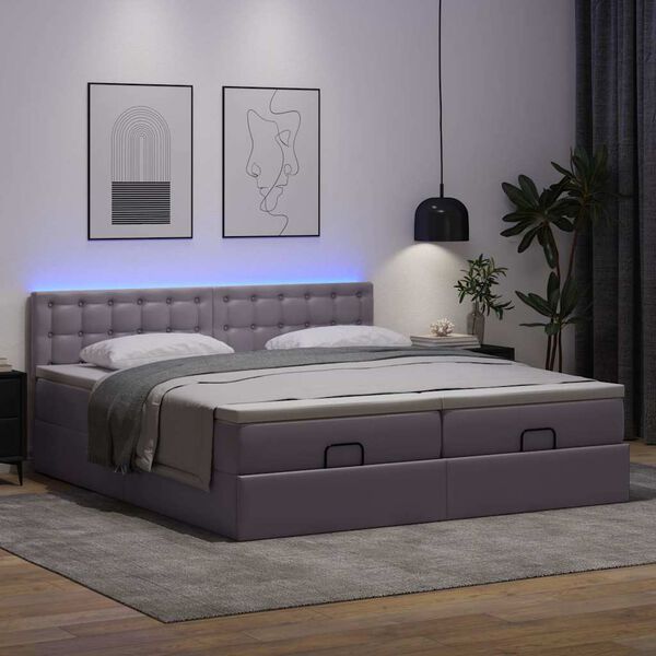 vidaXL Cama otomana com colch&otilde;es & LEDs 160x200 cm couro artificial