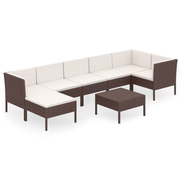 vidaXL 8 pcs conjunto lounge jardim c/ almofad&otilde;es vime PE castanho