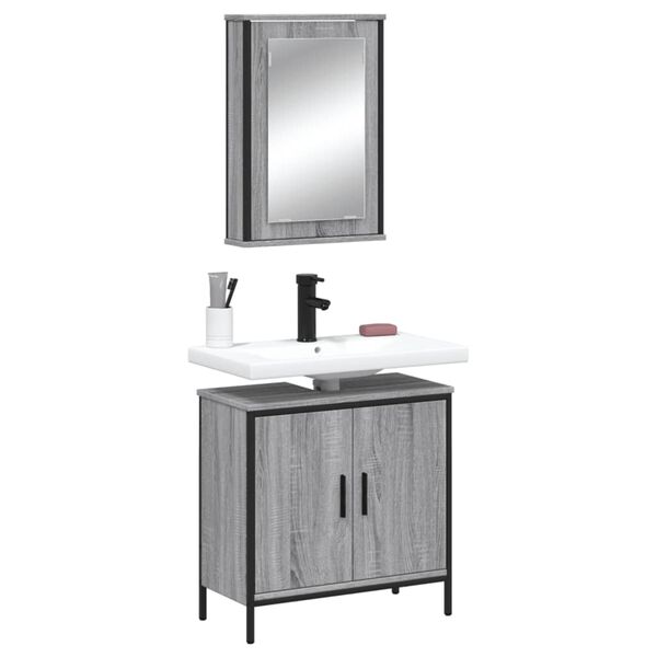 vidaXL 2 pcs conjunto m&oacute;veis WC derivados de madeira sonoma cinza