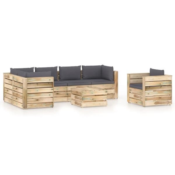 vidaXL 7 pcs conj. lounge jardim c/ almofad&otilde;es madeira impreg. verde