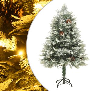 vidaXL Árvore de Natal com pinhas pré-iluminada 150 cm PVC e PE verde