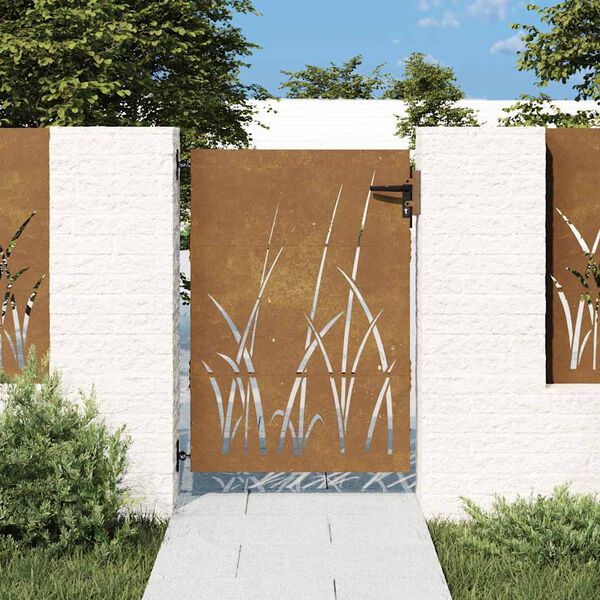 vidaXL Port&atilde;o de jardim 85x150 cm a&ccedil;o corten design erva
