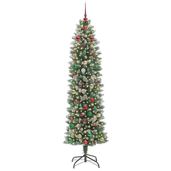 vidaXL &Aacute;rvore Slim de Natal Artificial Verde e Branco 240 cm