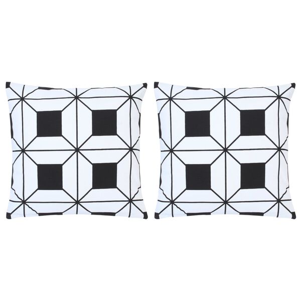 vidaXL Almofadões 2 pcs 40x40 cm algodão estampado preto e branco