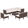 vidaXL 9 pcs conjunto lounge jardim c/ almofad&otilde;es vime PE castanho