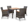 vidaXL 5 pcs conjunto jantar exterior com almofad&otilde;es vime PE cinzento
