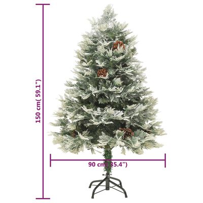vidaXL Árvore de Natal com pinhas pré-iluminada 150 cm PVC e PE verde