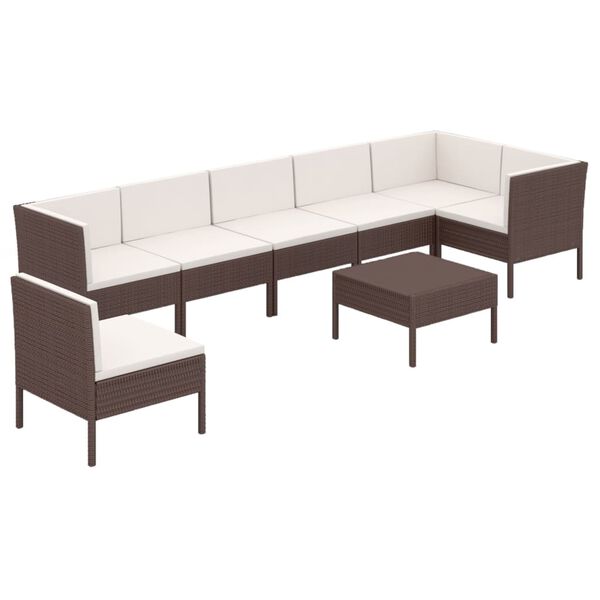 vidaXL 8 pcs conjunto lounge jardim c/ almofad&otilde;es vime PE castanho