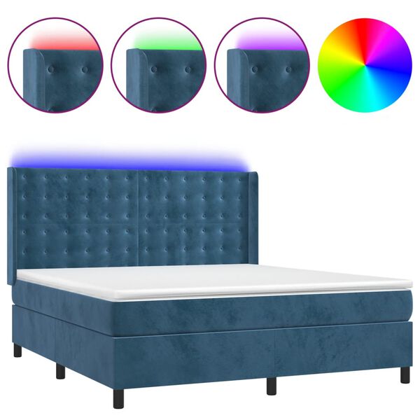 vidaXL Cama box spring c/ colch&atilde;o/LED 180x200 cm veludo azul-escuro
