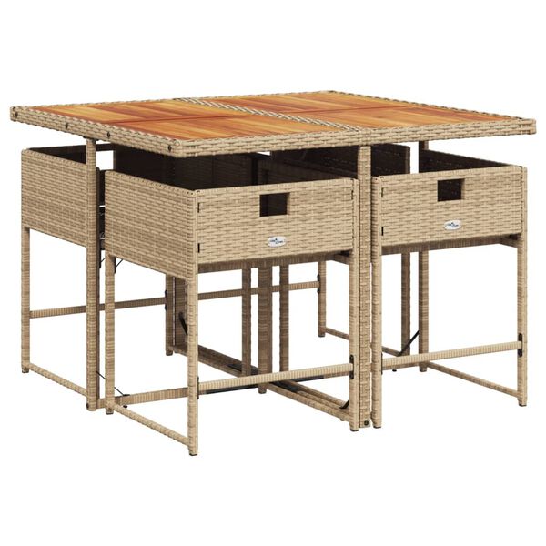 vidaXL 5 pcs conjunto de jantar p/ jardim com almofad&otilde;es vime PE bege