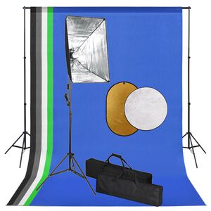 vidaXL Kit est&uacute;dio fotogr&aacute;fico com softbox ilumina&ccedil;&atilde;o/fundo/refletor
