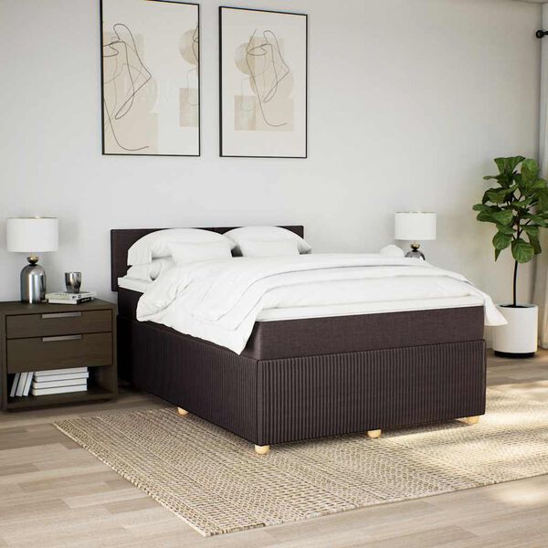 vidaXL Cama com molas/colch&atilde;o 140x190 cm tecido castanho-escuro