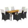 vidaXL 7 pcs conjunto de jantar p/ jardim c/ almofad&otilde;es vime PE preto