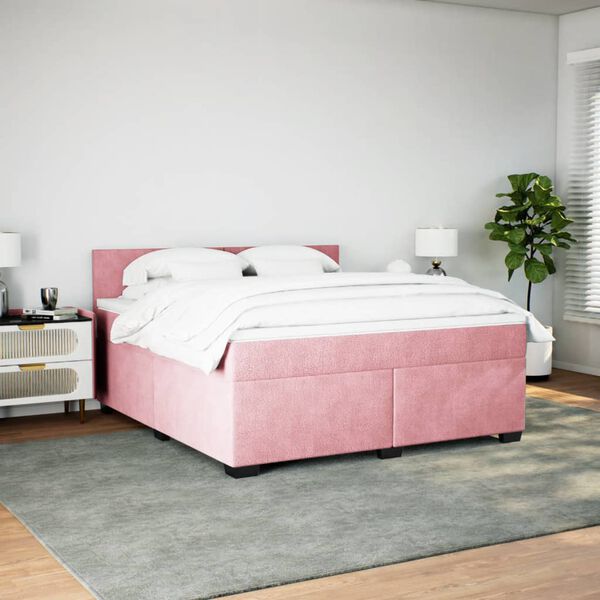 vidaXL Cama com molas/colch&atilde;o 180x200 cm veludo rosa