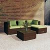 vidaXL 5 pcs conjunto lounge jardim c/ almofad&otilde;es vime PE castanho