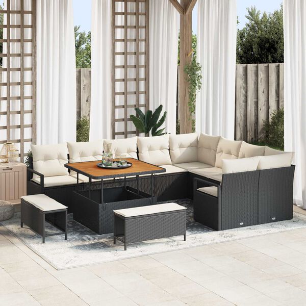 vidaXL Conjunto de Sof&aacute; de Jardim 12 pcs Preto Rattan Sint&eacute;tico