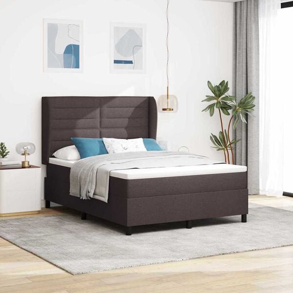 vidaXL Cama Box com colch&atilde;o Castanho escuro 140 x 200 cm tecido