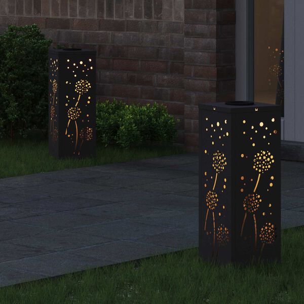 vidaXL Luz Solar LED de Caminho 2 pcs Preto A&ccedil;o Laminado a Frio