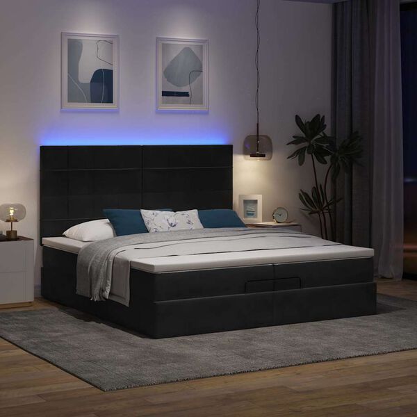 vidaXL Estrutura de cama otomana com colch&otilde;es 200x200cm veludo preto