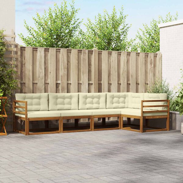 vidaXL Conjunto de Sof&aacute;s para Exterior 5 pcs Natural e Creme