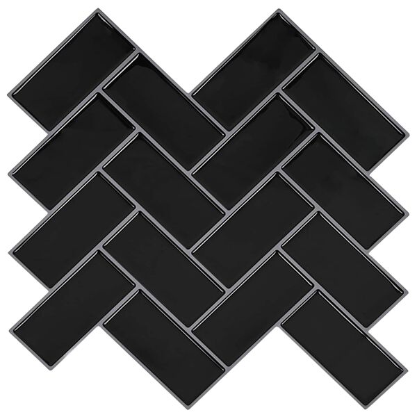vidaXL Azulejo Chevron 10 pcs Preto 30 x 30 cm Poliuretano e PET