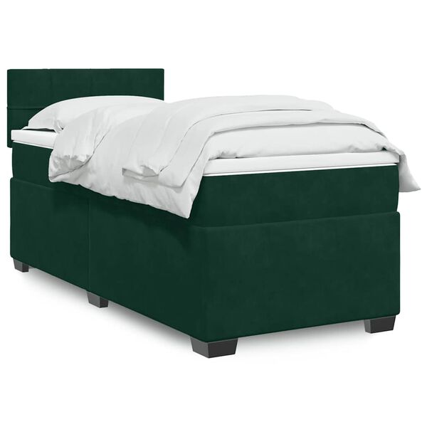 vidaXL Cama com molas/colch&atilde;o 90x190 cm veludo verde-escuro