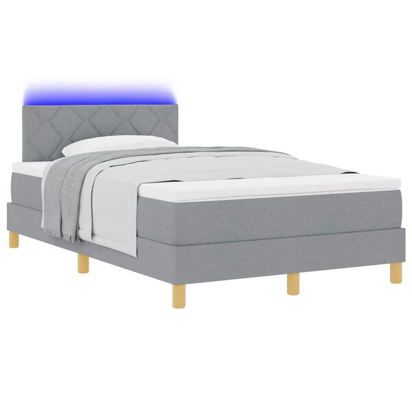 vidaXL Cama Box Spring LED com led Cinzento-claro 120 x 200 cm tecido