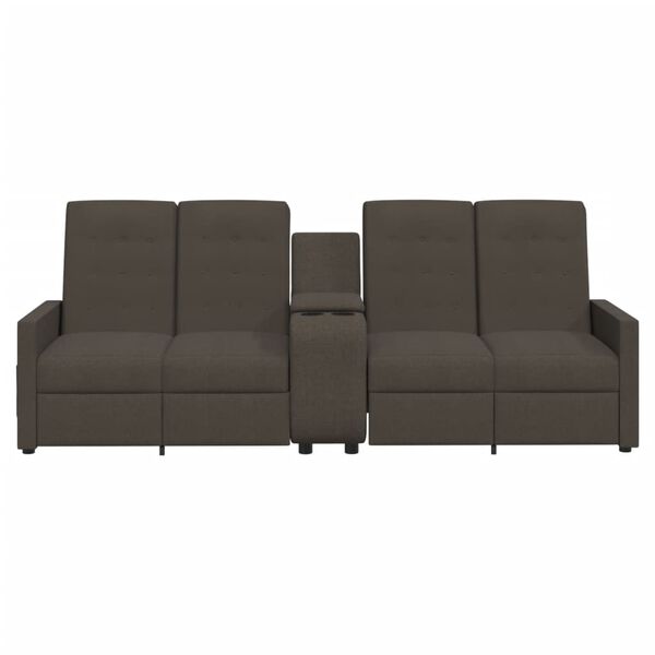 vidaXL Sof&aacute; reclin&aacute;vel 4 lugares c/ suporte copos tecido castanho