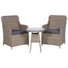 vidaXL Conjunto bistr&ocirc; com almofad&otilde;es 3 pcs vime PE castanho