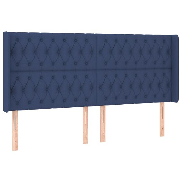 vidaXL Cabeceira de cama c/ abas tecido 183x16x118/128 cm azul