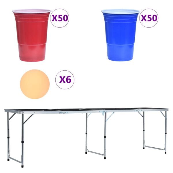 vidaXL Mesa de beer pong dobr&aacute;vel com copos e bolas 240 cm
