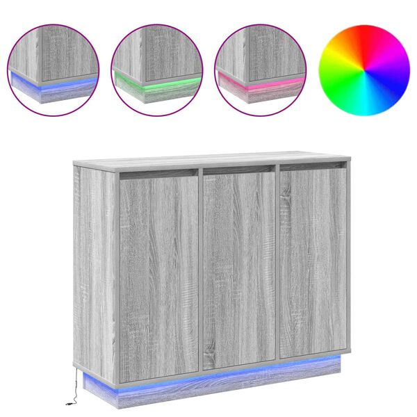 vidaXL Aparador LED Cinza Sonoma 90 x 32 x 75 cm Madeira processada