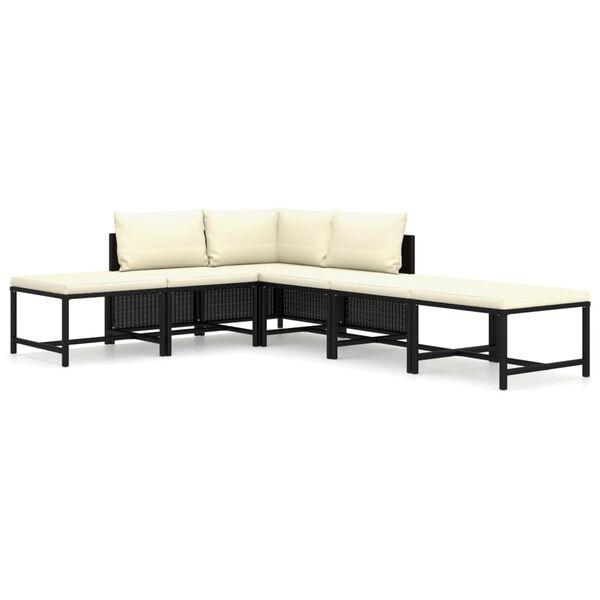 vidaXL 6 pcs conjunto lounge de jardim c/ almofad&otilde;es vime PE preto
