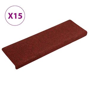 vidaXL Tapetes de escada autoadesivos 15 pe&ccedil;as 65x21x4 cm vermelho bord&ocirc; com borda retangular