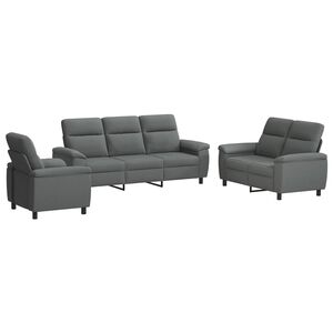 vidaXL Conjunto de Sof&aacute;s 3 pcs Cinzento-Escuro Tecido