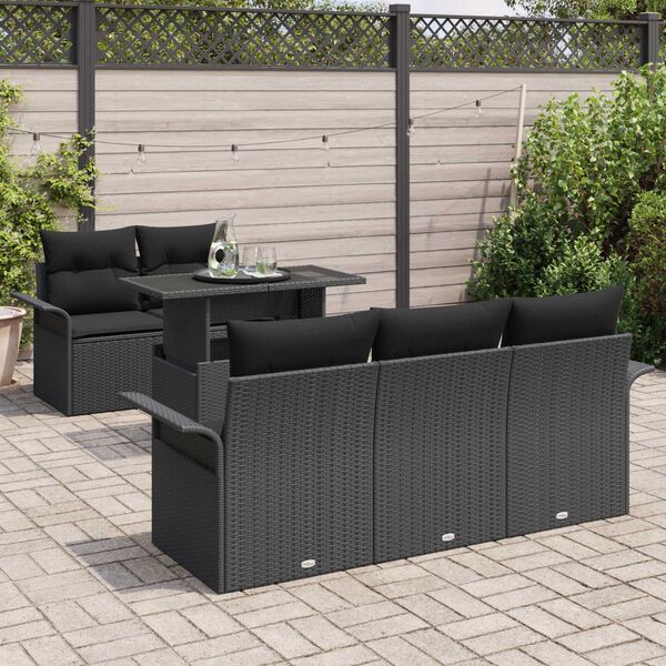 vidaXL Conjunto de Sof&aacute; de Jardim 6 pcs Preto Rattan de Polipropileno