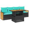 vidaXL 5 pcs conjunto sof&aacute;s de jardim com almofad&otilde;es ac&aacute;cia e vime PE