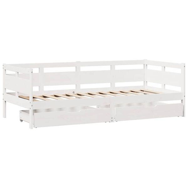 vidaXL Sof&aacute;-cama c/ gavetas 90x190 cm madeira de pinho maci&ccedil;a branco