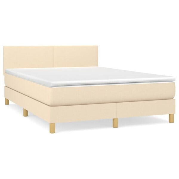 vidaXL Cama com molas/colch&atilde;o 140x200 cm tecido cor creme