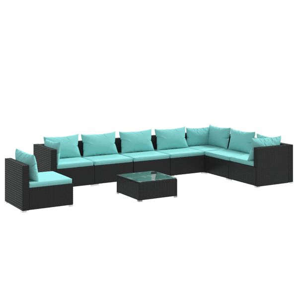 vidaXL 9 pcs conjunto lounge de jardim c/ almofad&otilde;es vime PE preto