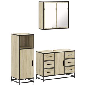 vidaXL 3 pcs conj. m&oacute;veis casa banho derivados madeira carvalho sonoma